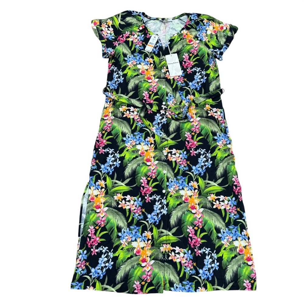 Tommy Bahama Breezy Blooms SS Midi Dress Black Floral SW621954 Mens S New